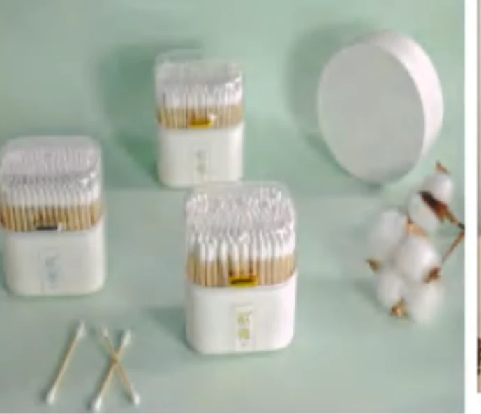 Porta-Cotonete Acrílico com Tampa de Bambu