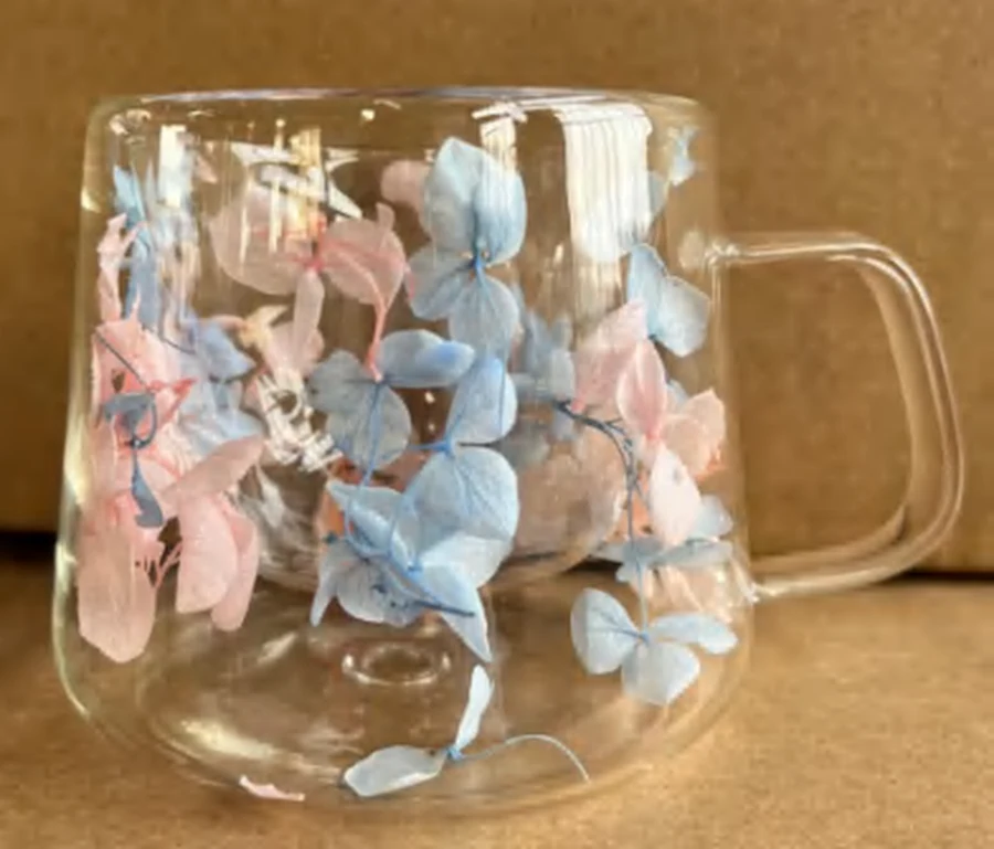 Caneca de Vidro Parede Dupla Flor 220ml