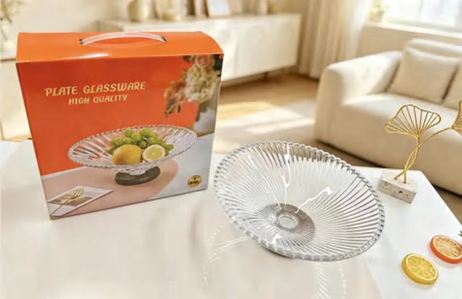 Fruteira de Vidro com Base de Madeira