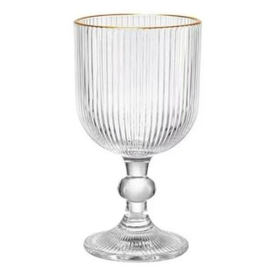 Jogo 6 Taças de Vidro Canelado Borda Dourada 270ml