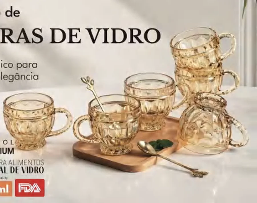 Jogo 6 Xícaras de Café Vidro Âmbar