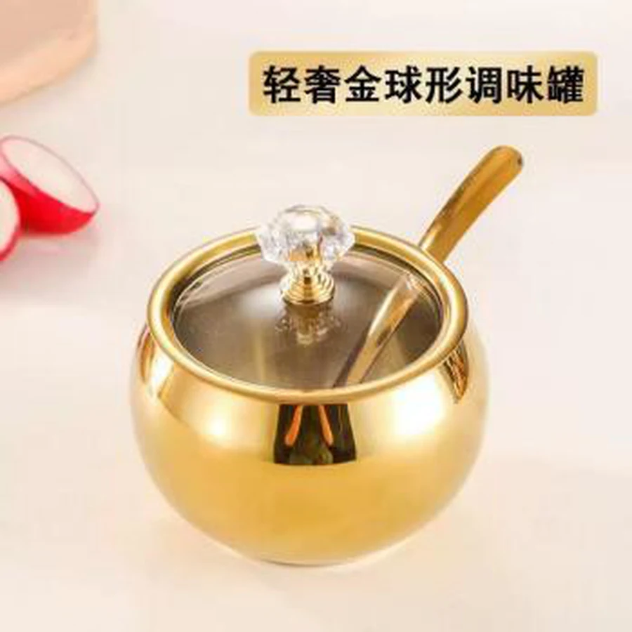 Porta-Temperos Dourado Redondo com Colher