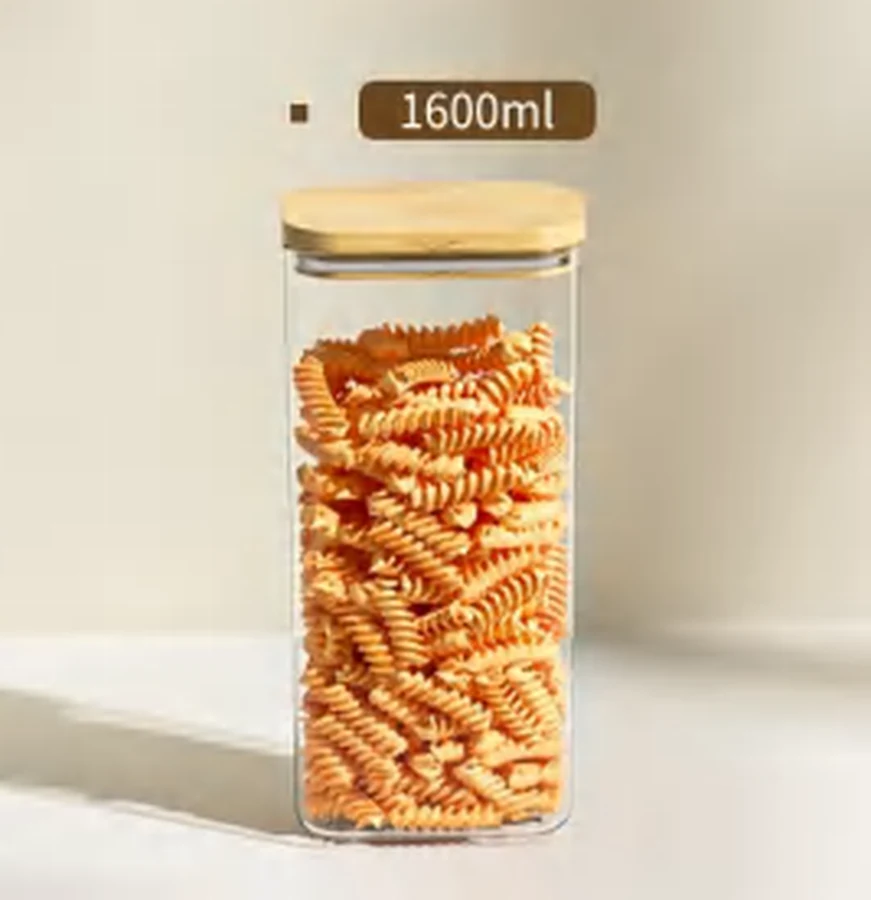 Pote de Acrílico com Tampa de Bambu 1,6L