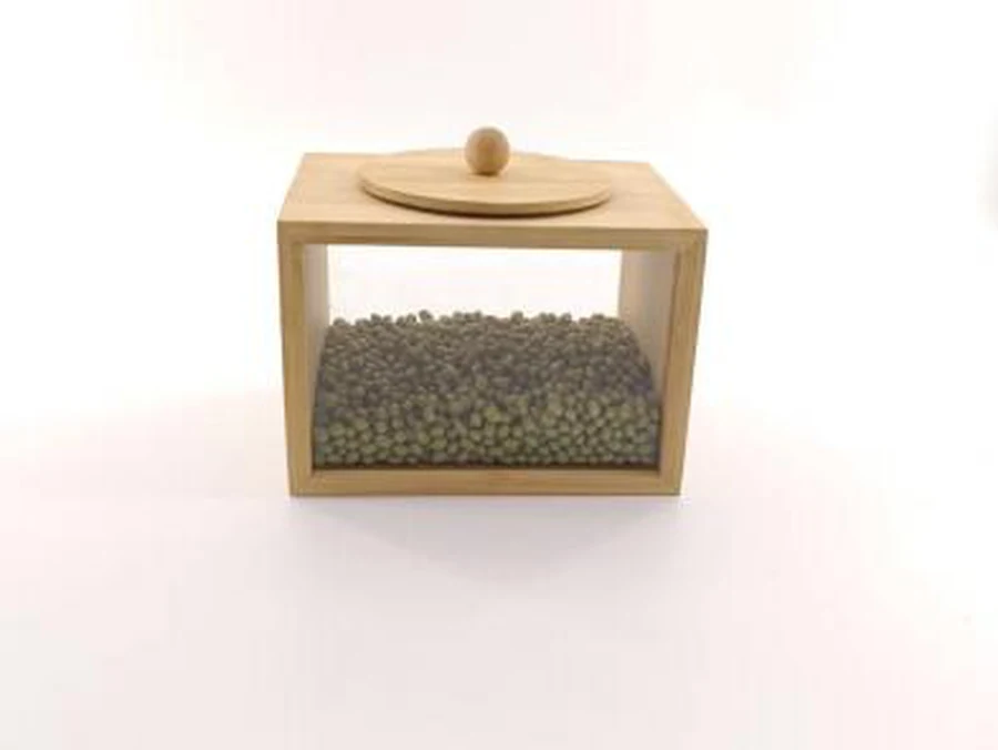 Pote de Vidro com Tampa de Bambu Pequeno