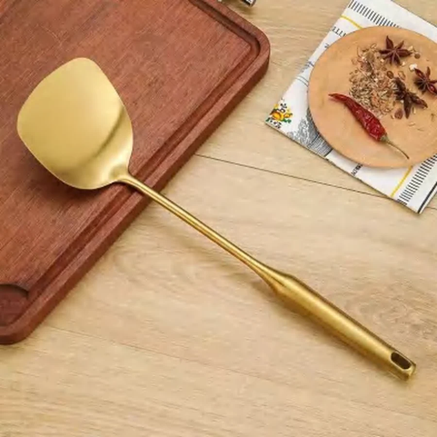 Espátula de Wok Dourada Cabo Longo