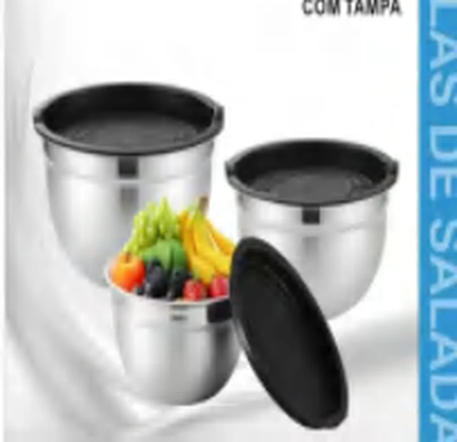 Jogo 3 Tigelas Inox com Tampa