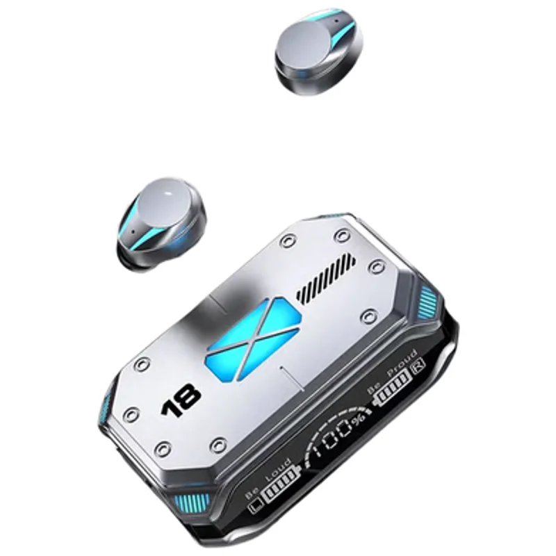 Fone de Ouvido Bluetooth 5.3 Gamer com Estojo Power Bank e Visor LED