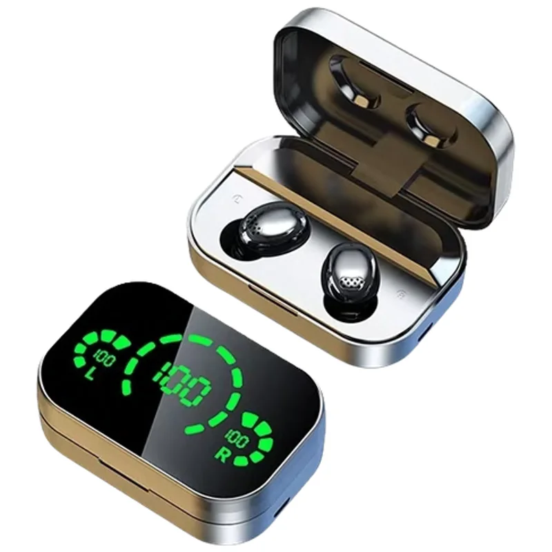 Fone de Ouvido Bluetooth com Estojo Translúcido e Visor LED