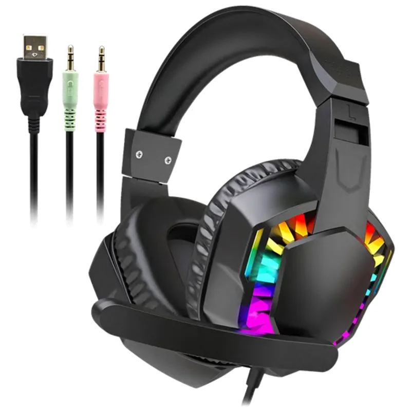 Headphone Gamer com Fio LED RGB Lateral e Microfone Integrado