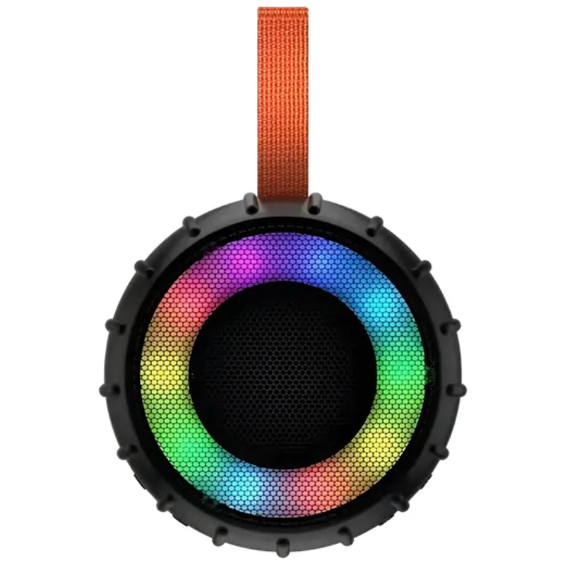 Caixa de Som Bluetooth Circular com LED RGB e Alça de Tecido