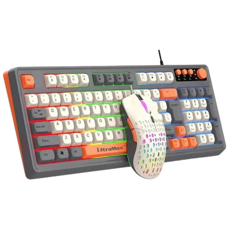 Kit Teclado e Mouse Gamer com LED Rainbow e Placa de Aço