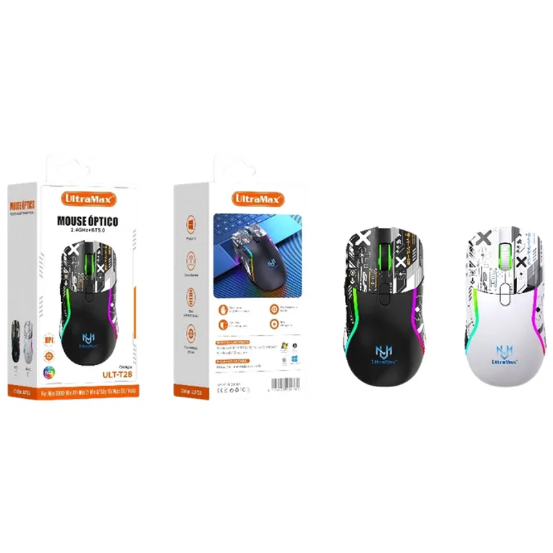 Mouse Gamer Sem Fio Bluetooth e 2.4GHz Recarregável