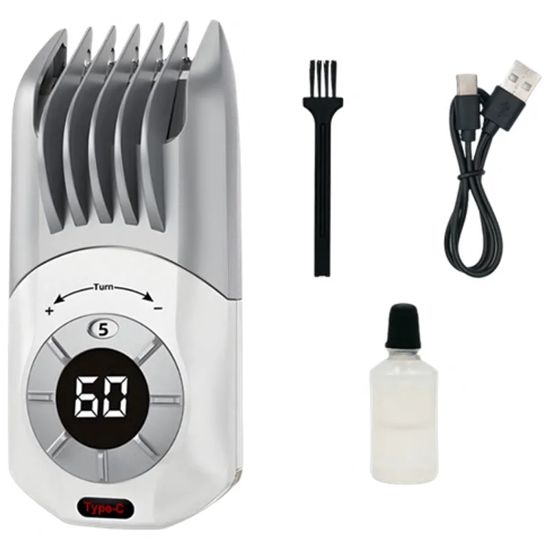 Máquina de Cortar Cabelo Recarregável com Visor LED e 5 Níveis