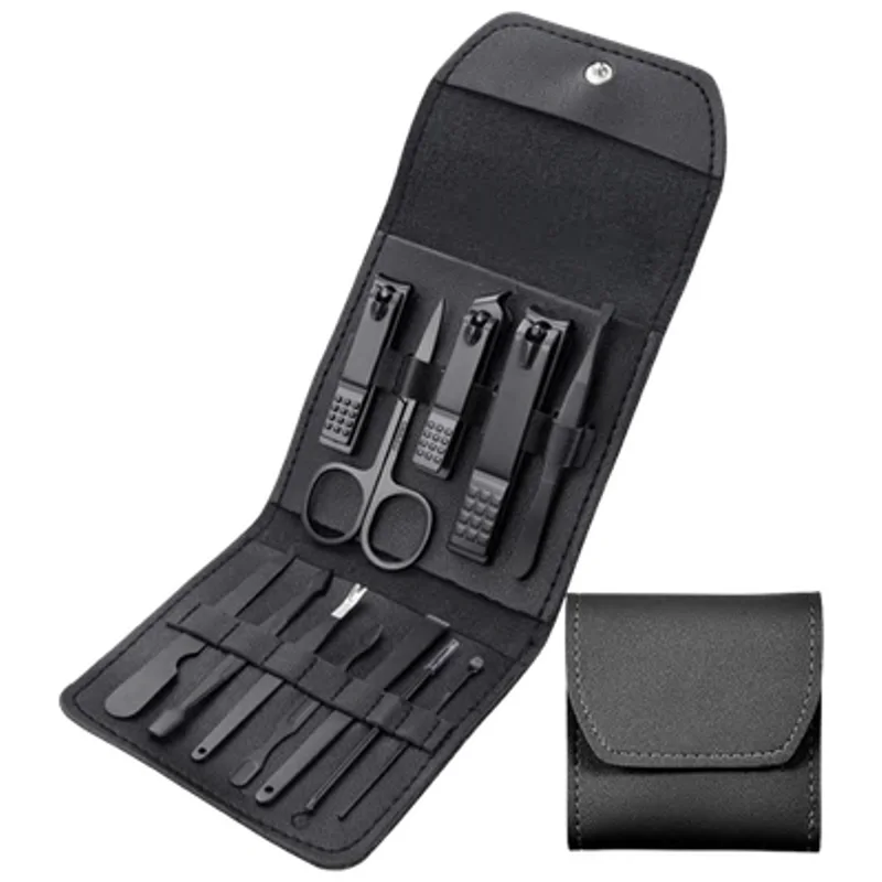 Kit Manicure e Pedicure Profissional 16 Peças com Estojo de Couro PU
