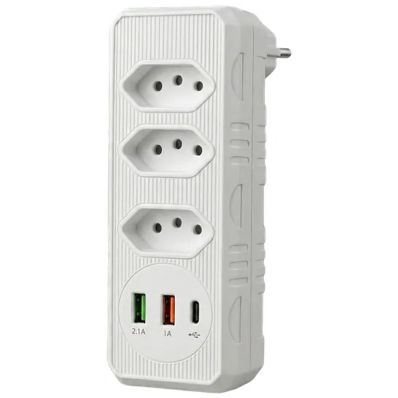 Adaptador de Tomada 3 Saídas com 2 USB e 1 USB-C