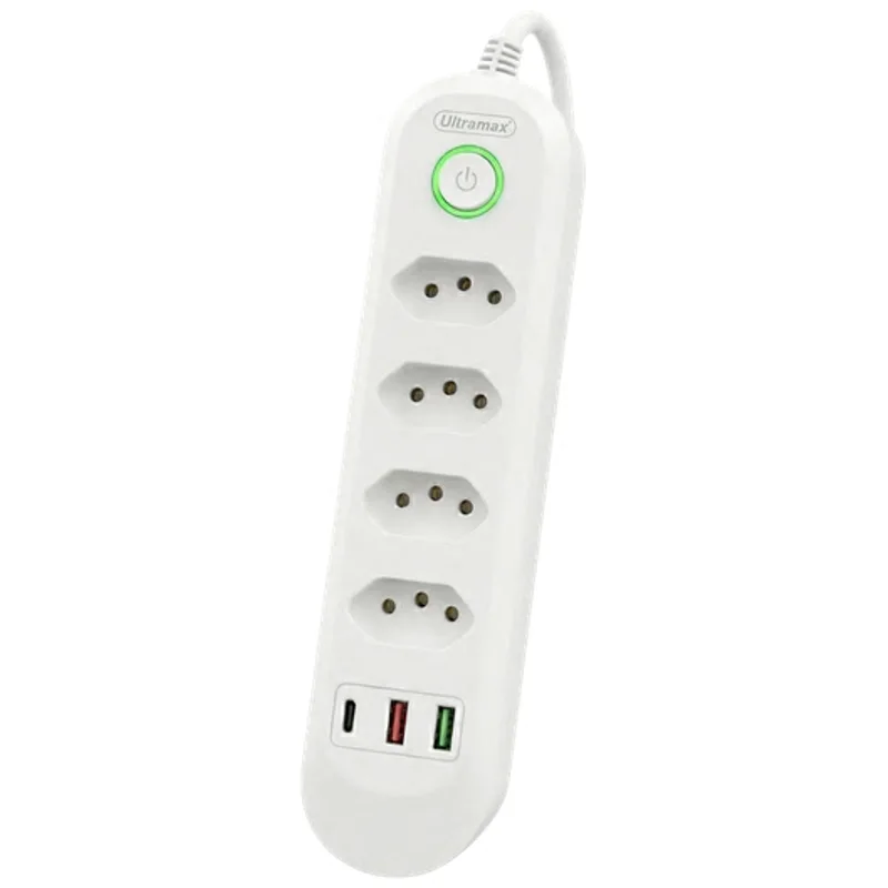 Filtro de Linha 4 Tomadas e 3 USB com Cabo de 2 Metros