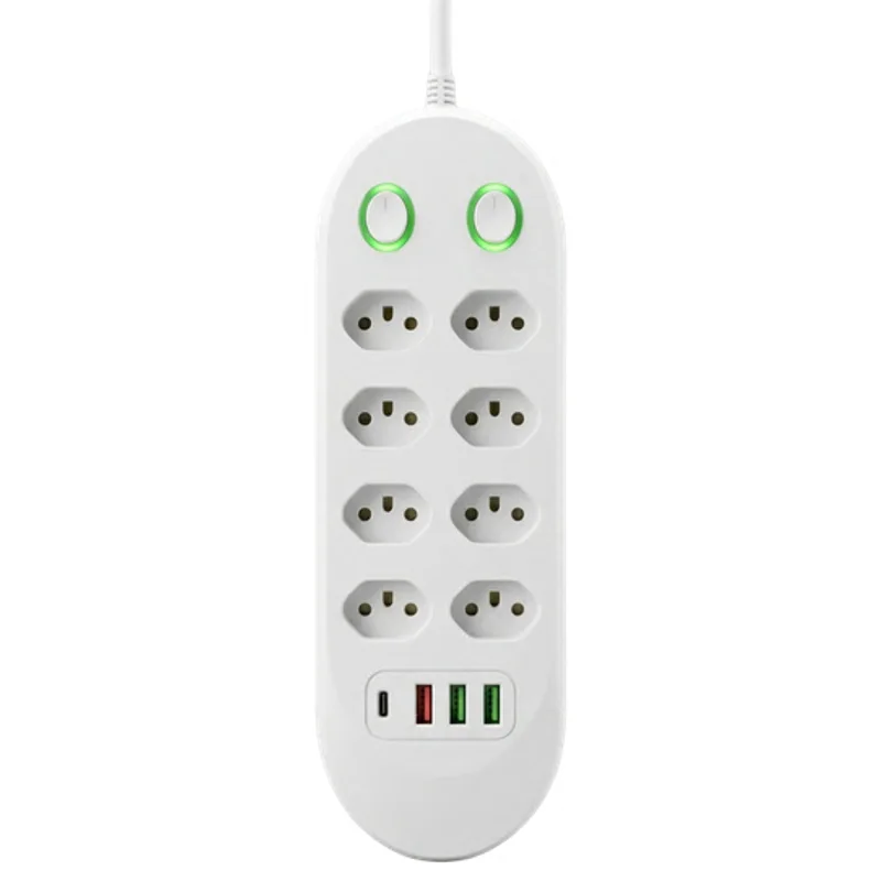 Filtro de Linha 8 Tomadas com 2 USB-A, 1 USB-C e Duplo Interruptor