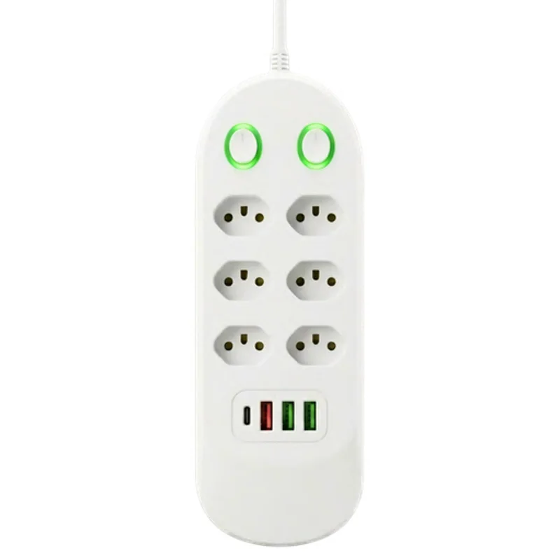 Filtro de Linha 8 Tomadas com 3 USB-A, 1 USB-C e Duplo Interruptor