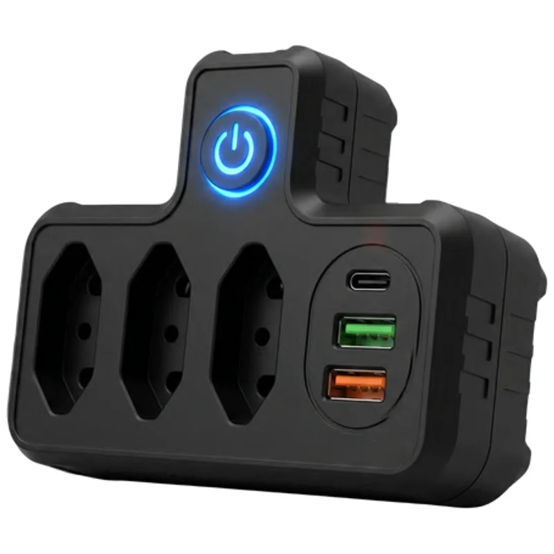 Adaptador de Tomada 3 Saídas com USB, USB-C e Indicador LED