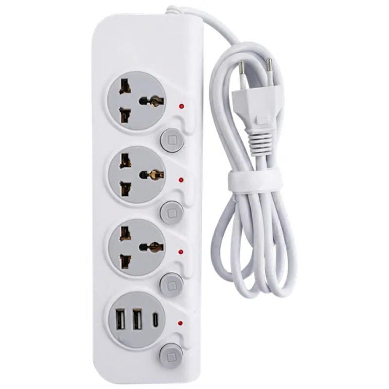 Filtro de Linha 3 Tomadas com USB-A, USB-C e Interruptores Individuais