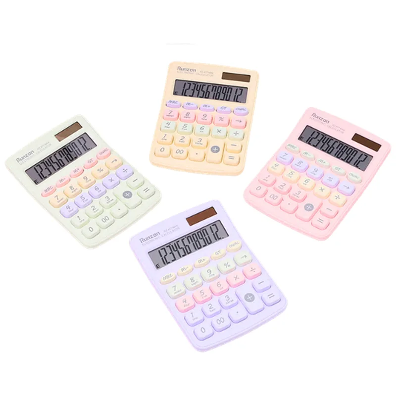 Calculadora Portátil 12 Dígitos Solar em Tons Pastel