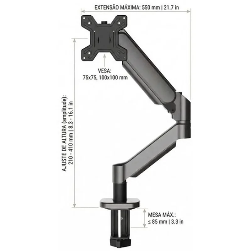 Suporte Articulado para Monitor de 17" a 27" com Pistão a Gás