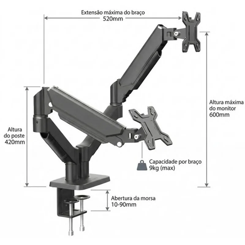 Suporte Articulado Duplo para 2 Monitores de 17" a 27"