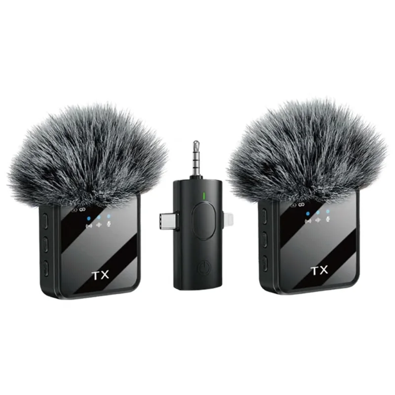 Microfone de Lapela Sem Fio Duplo 3 em 1 para iOS e Android