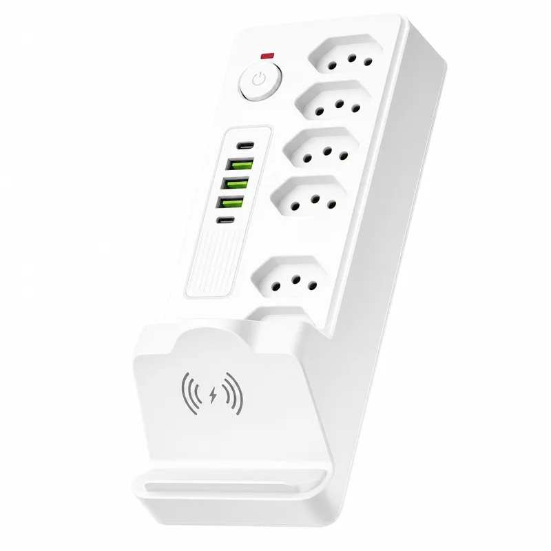 Filtro de Linha 2500W com Carregamento Sem Fio, USB e Type-C