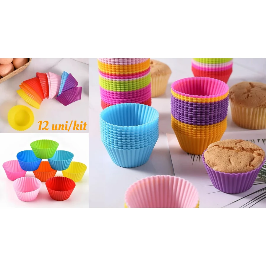 Kit c/ 12 Formas de Silicone p/ Cupcake (6,5x4,5x3,5cm) — foto 1