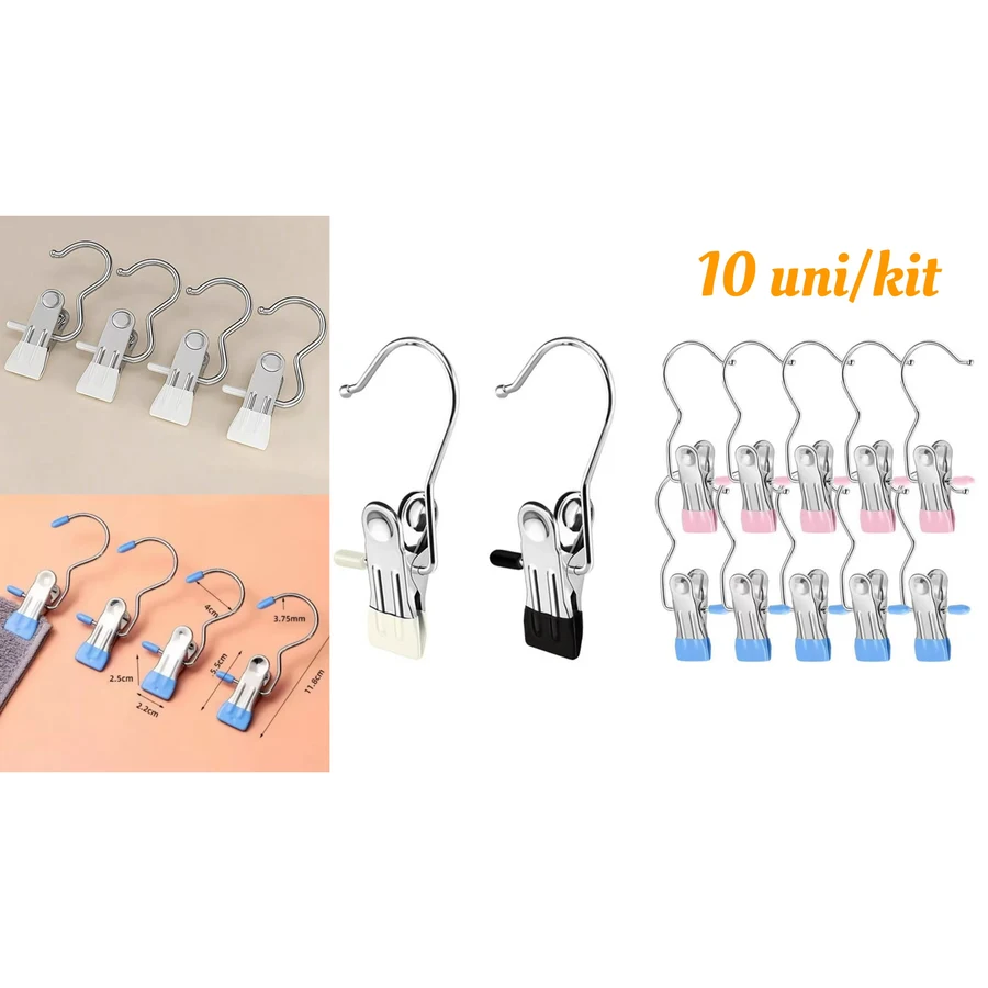 Kit c/ 10 Clipes de Cabide (Azul/Cinza/Rosa/Preto) — foto 1