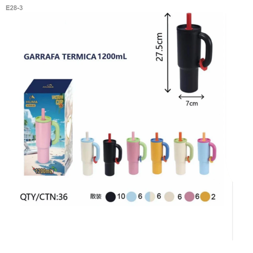 Copo Térmico com Alça e Canudo 1200ml Tampa Colorida