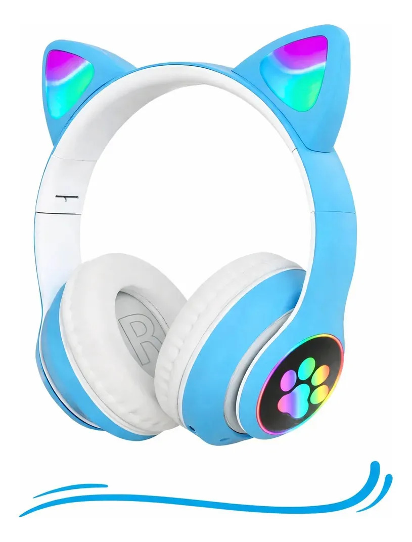 Fone De Ouvido Gatinho Bluetooth Infantil Led Mestri Menino Menina Cor Rosa