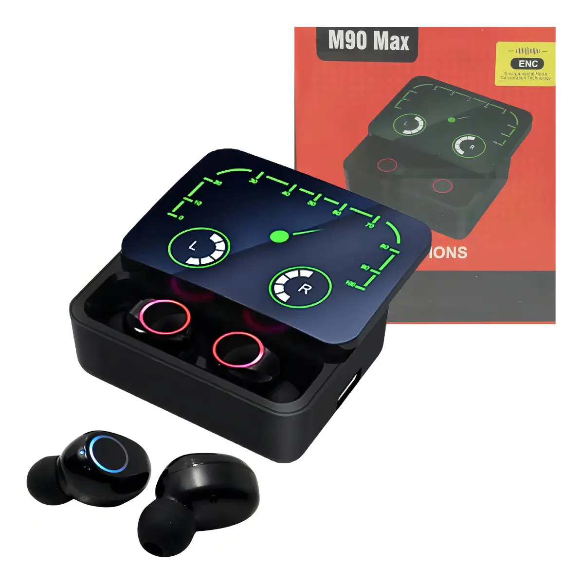 Fone de Ouvido Bluetooth M90 PRO TWS Gamer Sem Fio Resistente à Água LED Preto
