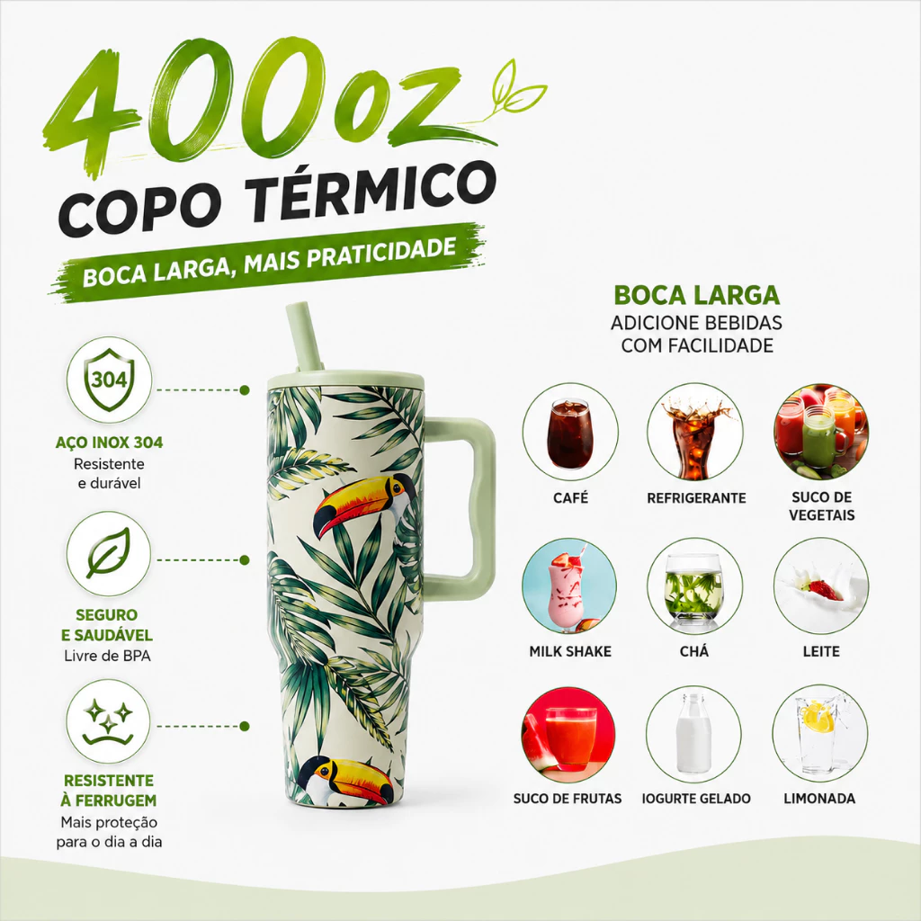 Copo Térmico com Alça Garrafa Térmica 1200ml Animais Silvestres