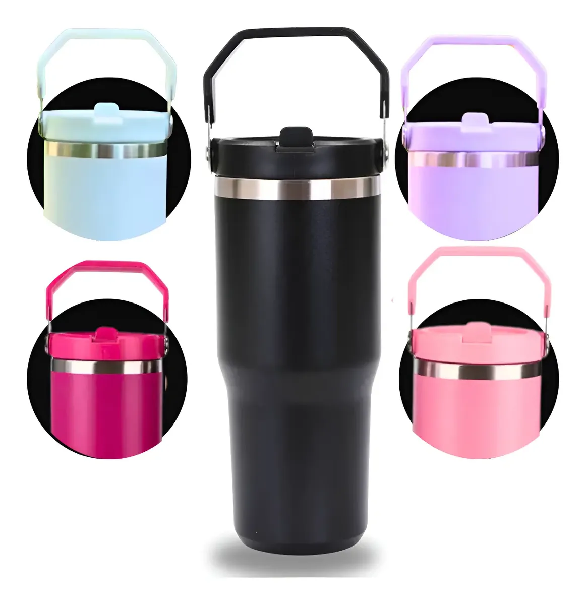 Garrafa Copo Térmico De Agua Com Canudo Tampa Alça 900ml