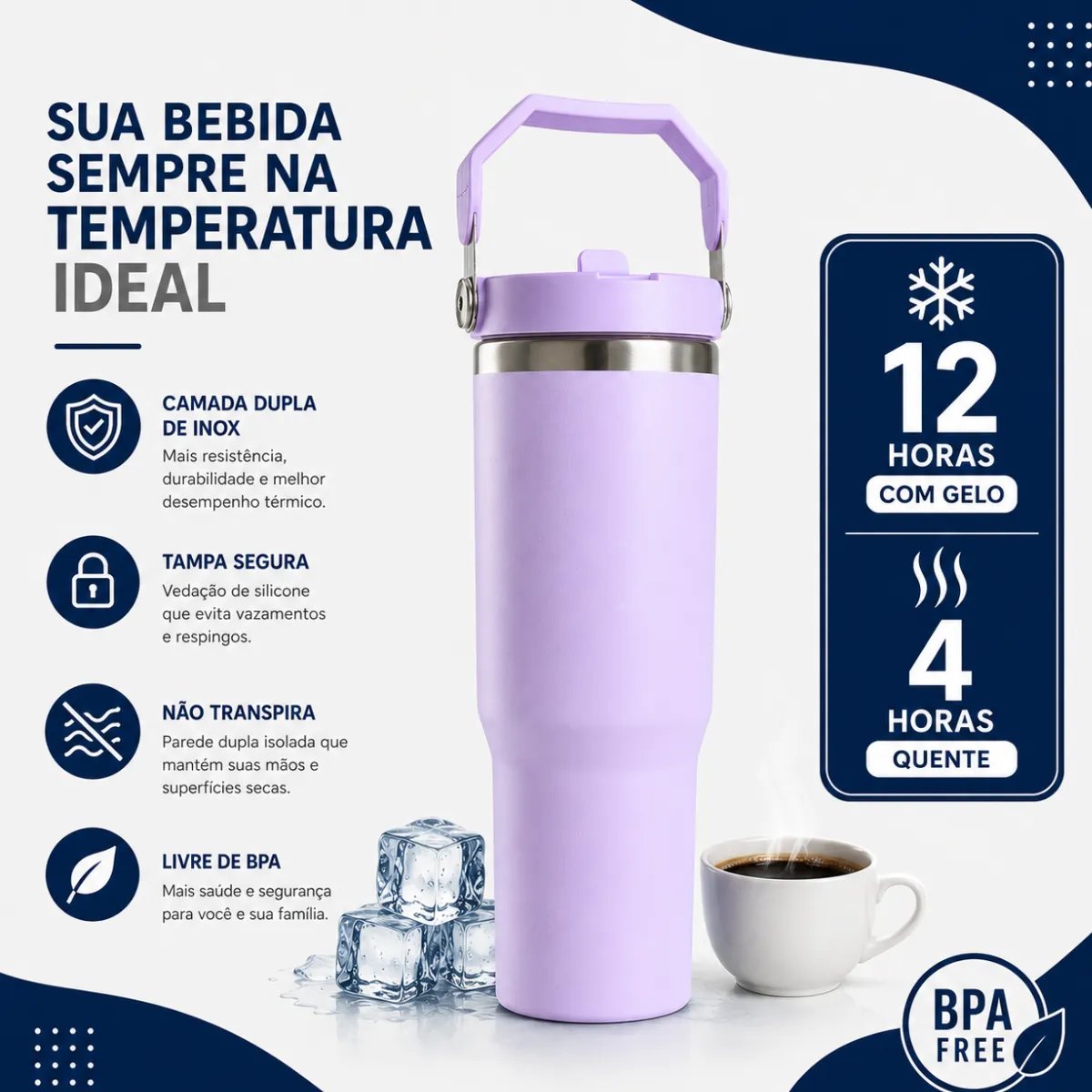 Garrafa Copo Térmico De Agua Com Canudo Tampa Alça 900ml