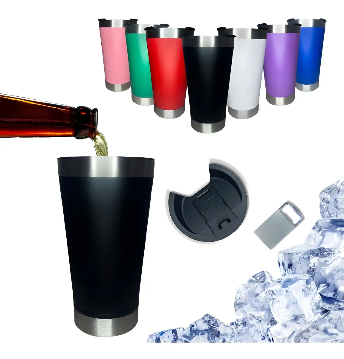 Copo Termico Cerveja 475 ml Café Inox Com Tampa Abridor De Garrafa