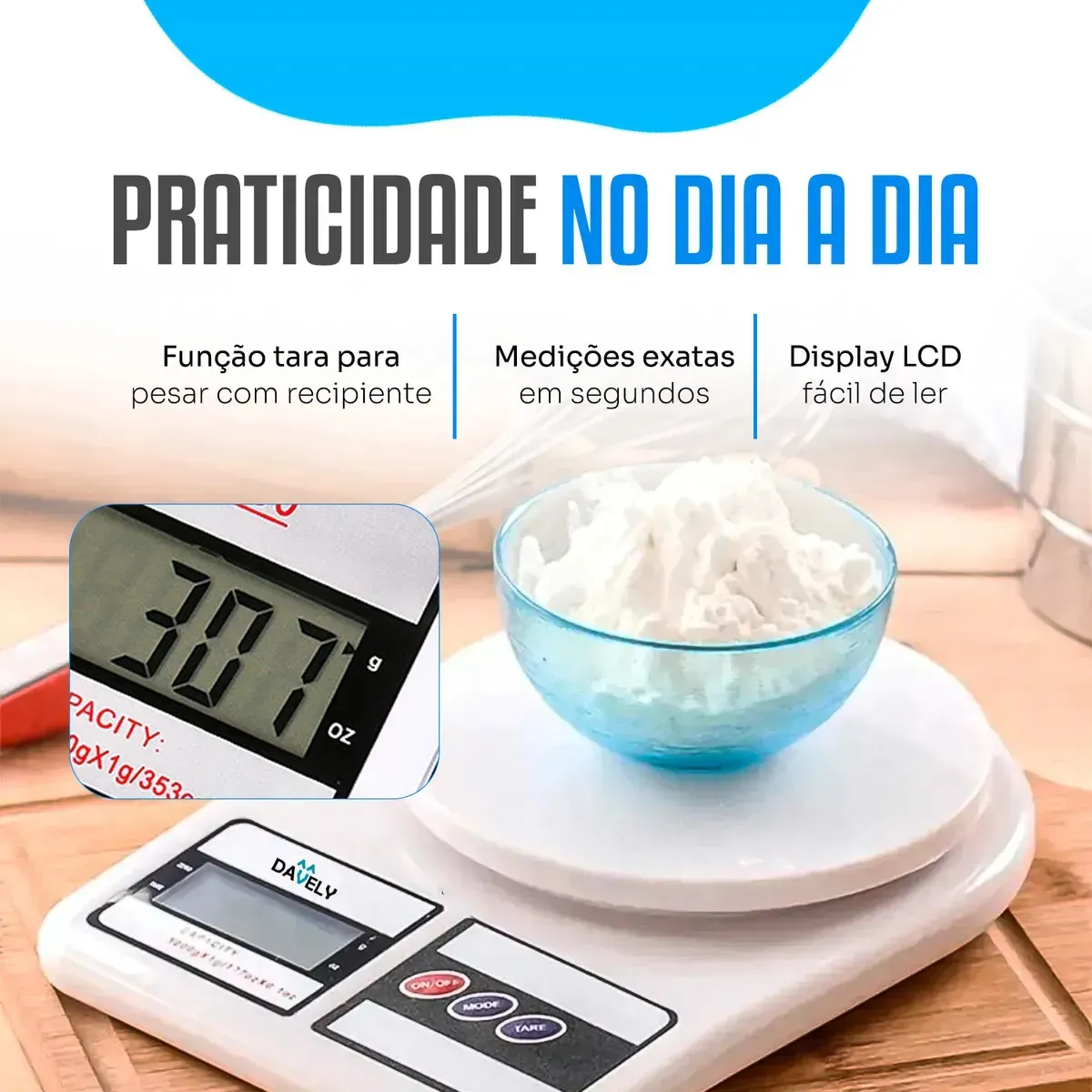 Balança Digital De Precisão 10kg Davely Cook Cozinha Para Uso Domestico E Profissional Fitness Ideal Para Dietas Treinos Alimentos Confeitaria Nutrição Branco