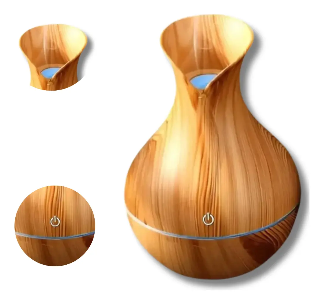 Difusor Umidificador Aromatizador Climatizador De Ambiente Portatil Ar Fresco Led Usb Madeira Clara Marfim