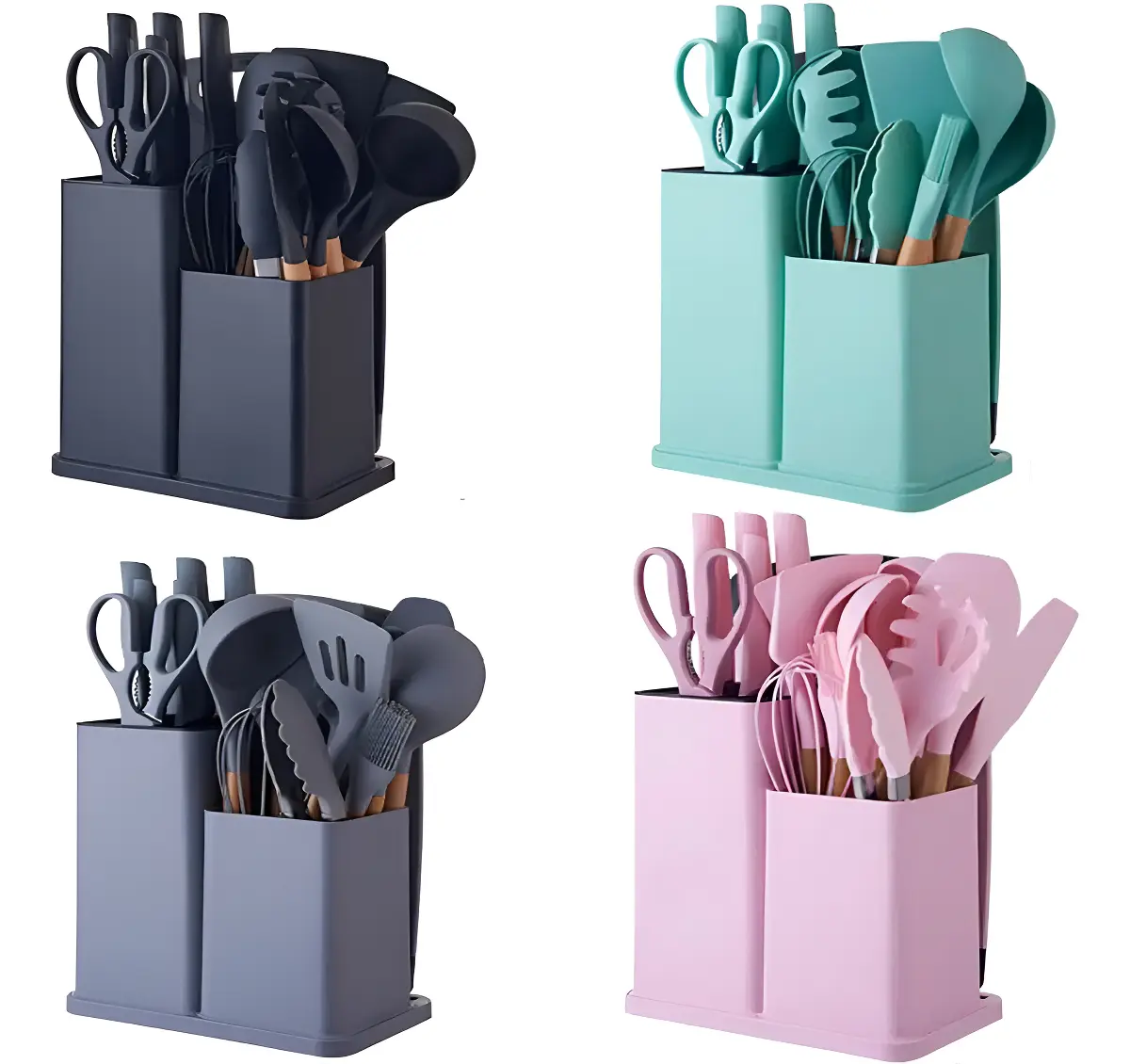 Kit 19 Utensílios De Cozinha Silicone Cabo Madeira Jogo Faca