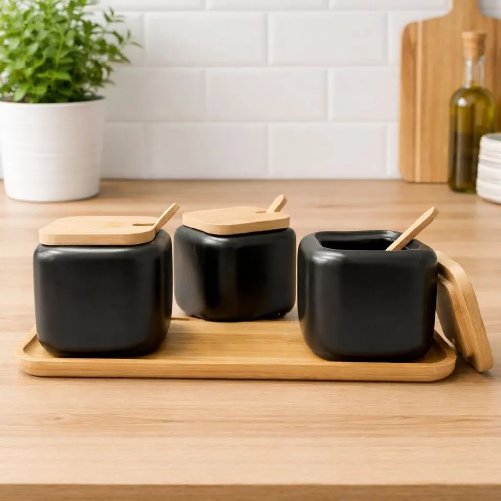 Kit Porta Temperos Com Bandeja Elegância E Organização