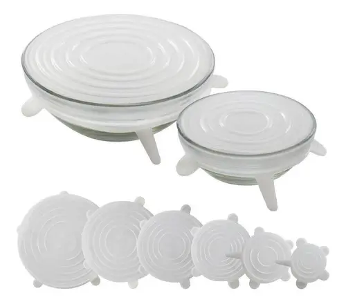 Tampas Silicone Universal Kit 6 Unidades Vedação Alimentos Micro-ondas