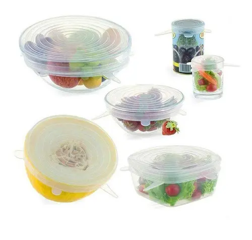 Tampas Silicone Universal Kit 6 Unidades Vedação Alimentos Micro-ondas