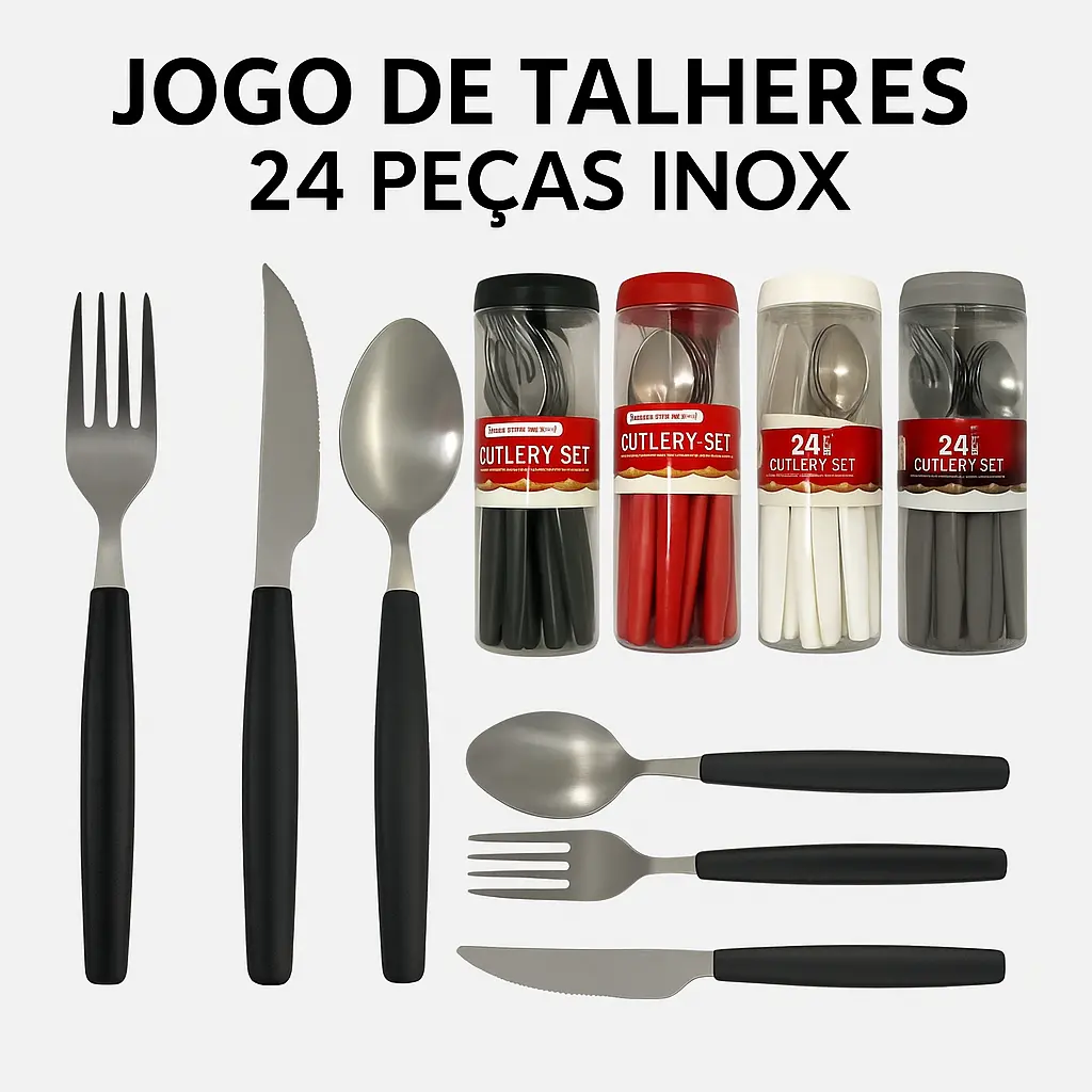 Jogo De Talheres 24 Peças Inox Cabo Luxo