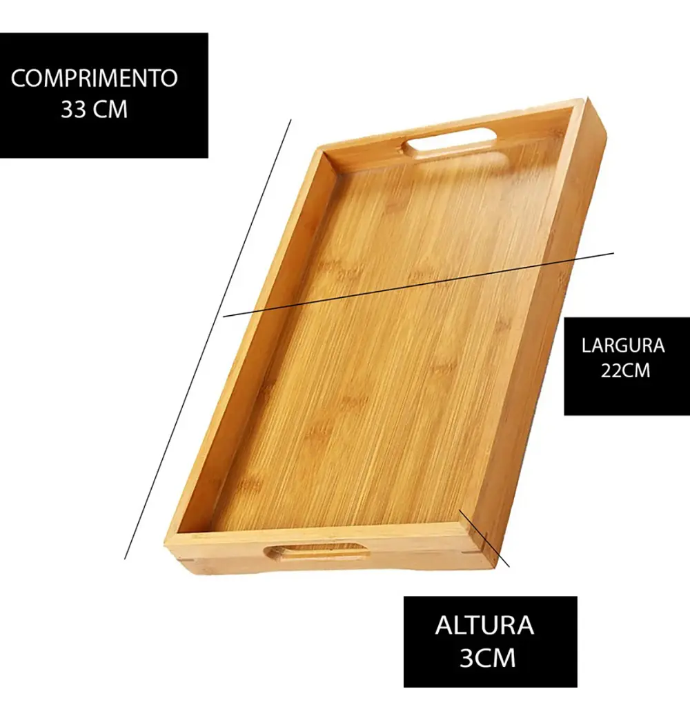 Bandeja Bambu C/ Alça Laterais Retangular Para Café Da Manhã