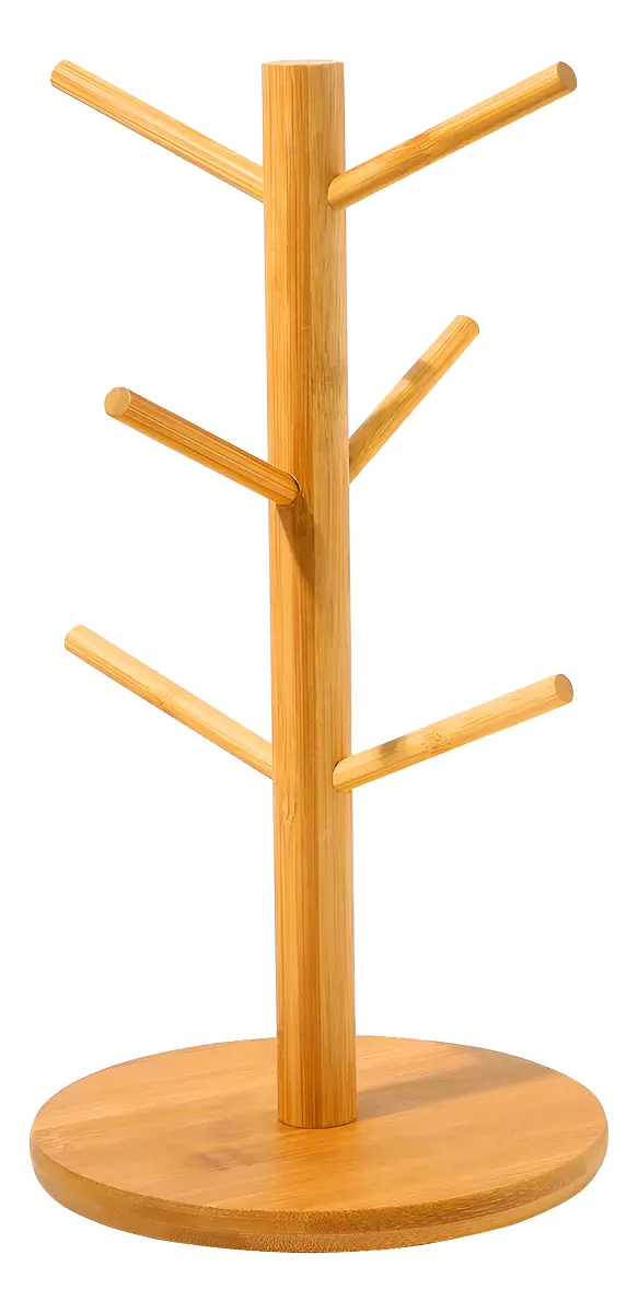 Suporte Porta-Xícaras de Bambu com 6 Ganchos