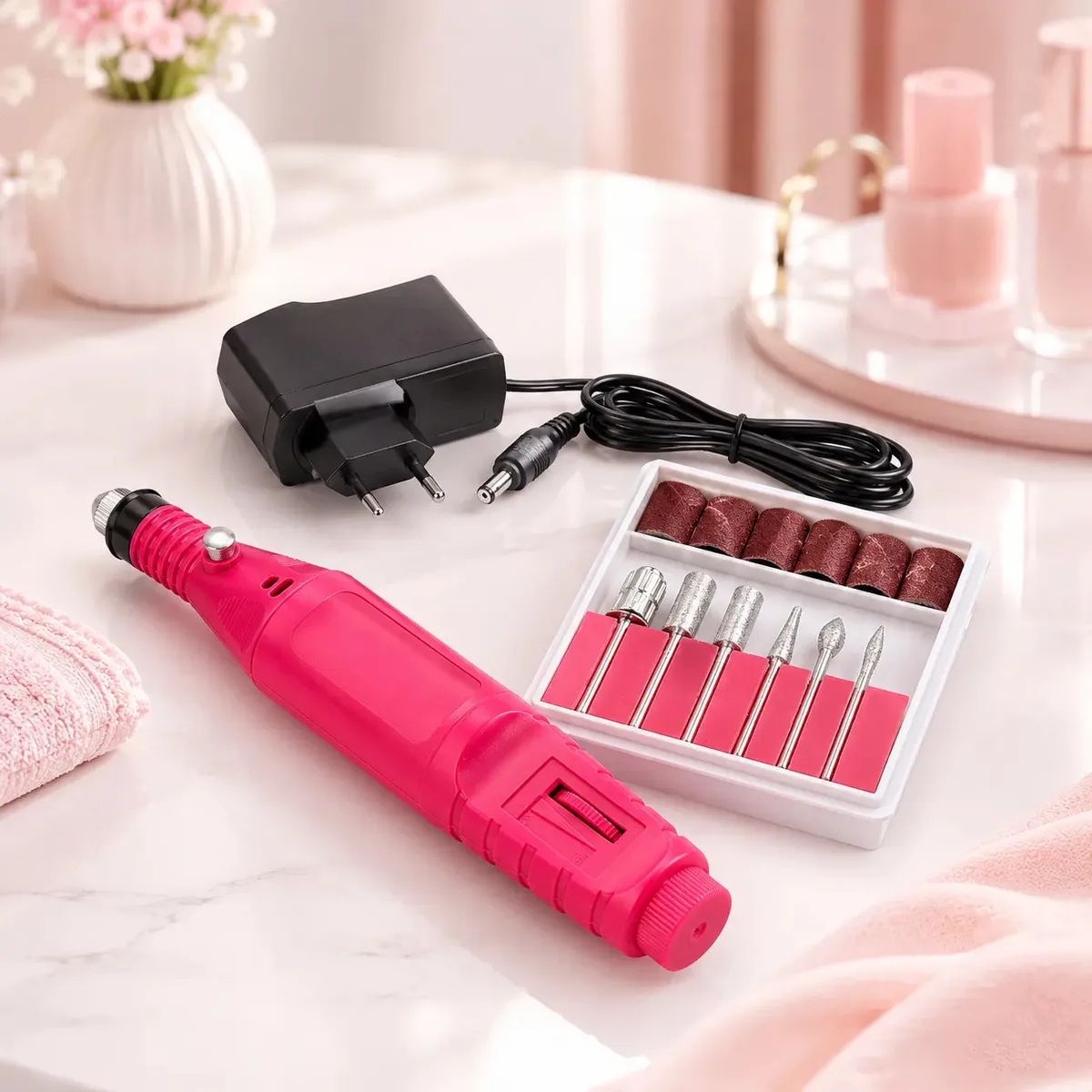 Lixadeira Elétrica Caneta Rosa Bivolt Unhas Gel e Acrigel