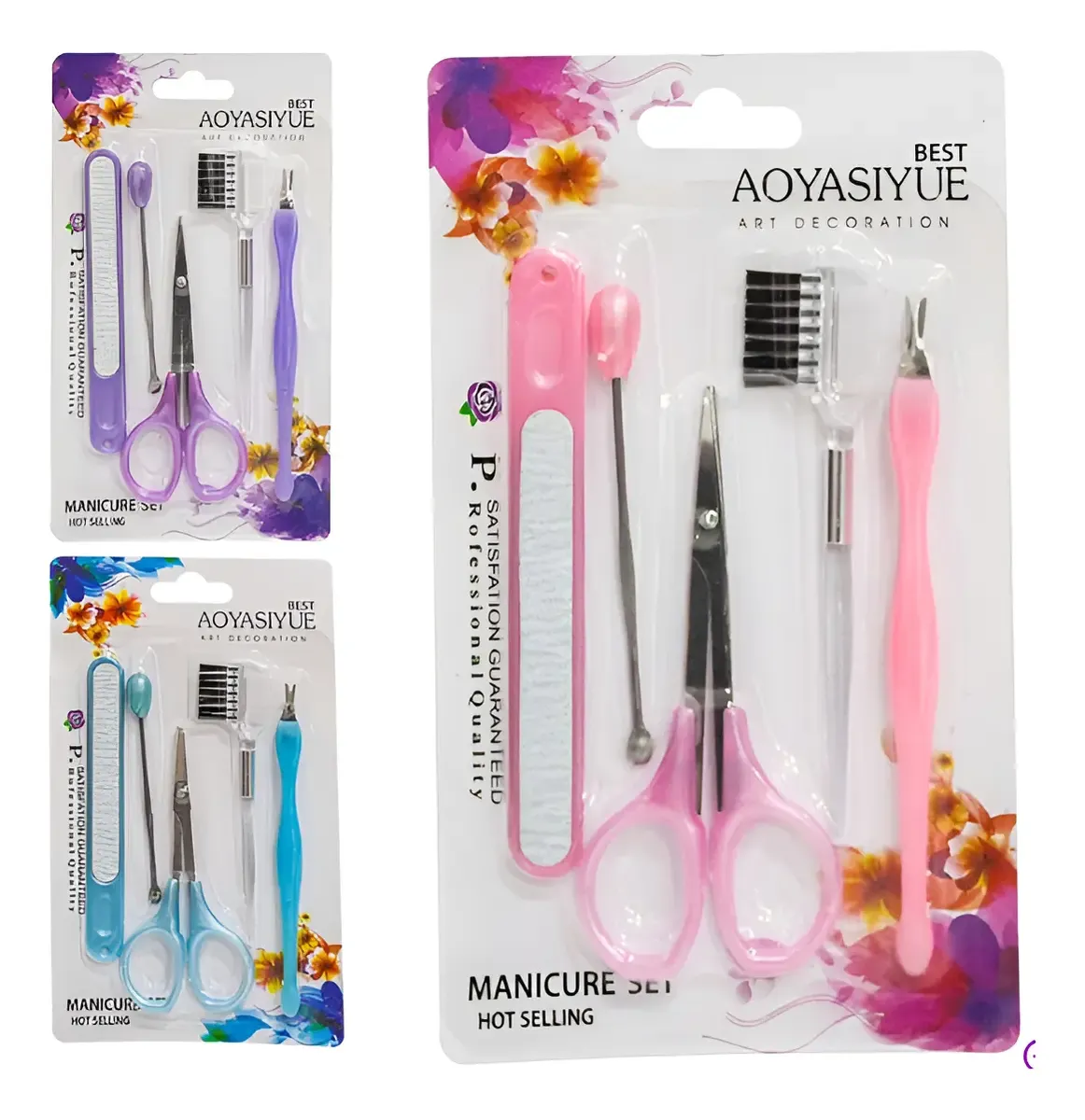 Kit Manicure Com Tesoura Espátula De Cutícula E 3 Acessórios