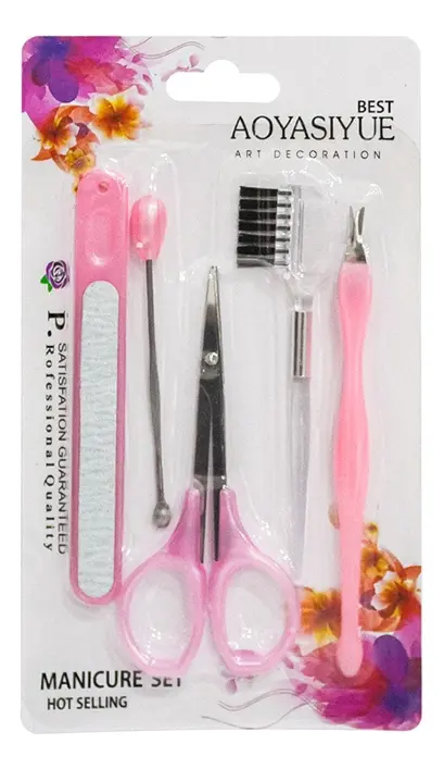 Kit Manicure Com Tesoura Espátula De Cutícula E 3 Acessórios